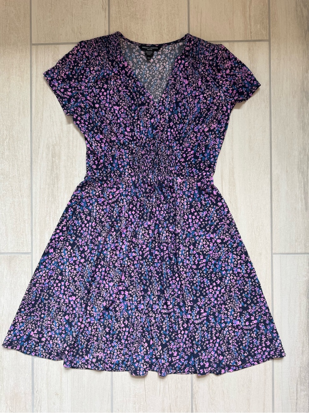Maggy London Black Dress with Pink & Blue Floral Print